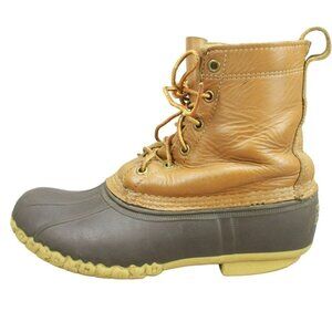 LL Bean Brown Leather Lace Up Round Toe Unlined Ankle Duck Boots Size 9 M
